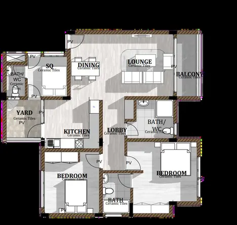 Two bedroom Type B floor plan